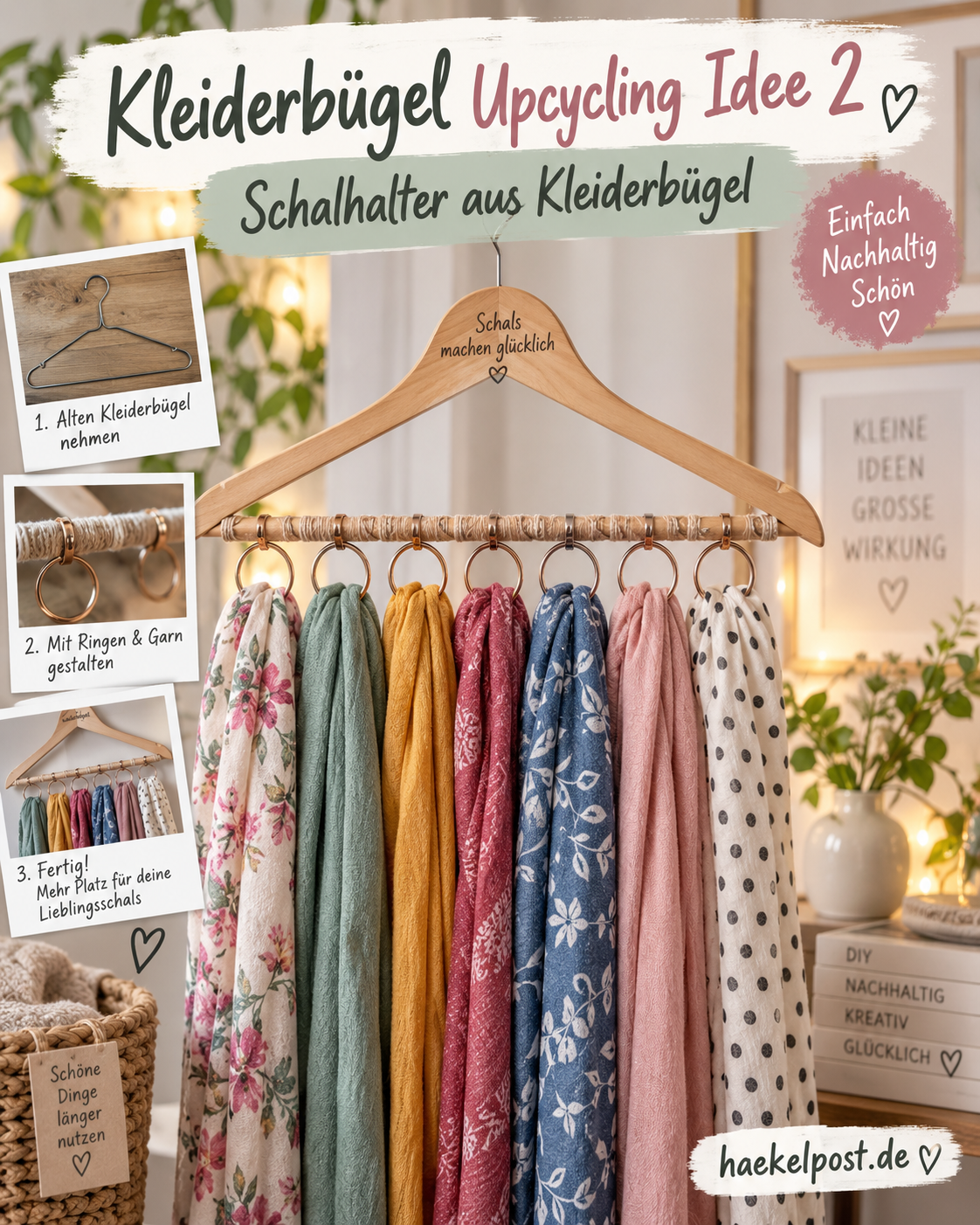 Holzbügel mit Schmuck und Accessoires