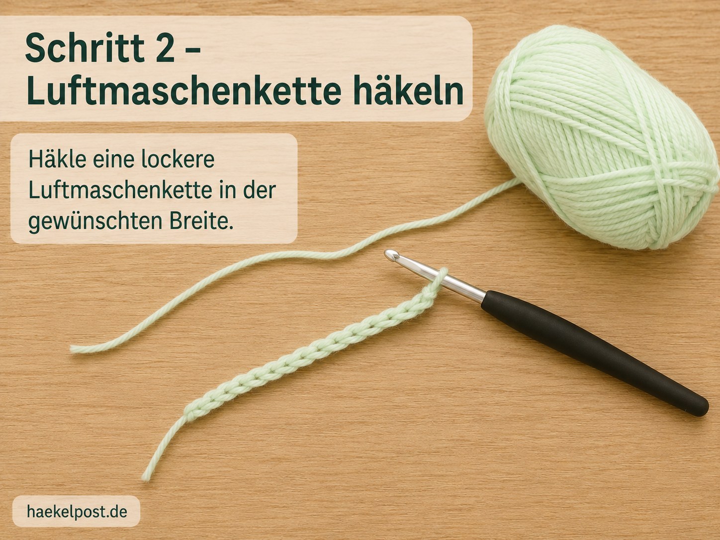 Lockere Luftmaschenkette als Basis für die Babydecke bestimmt später die Breite der Decke