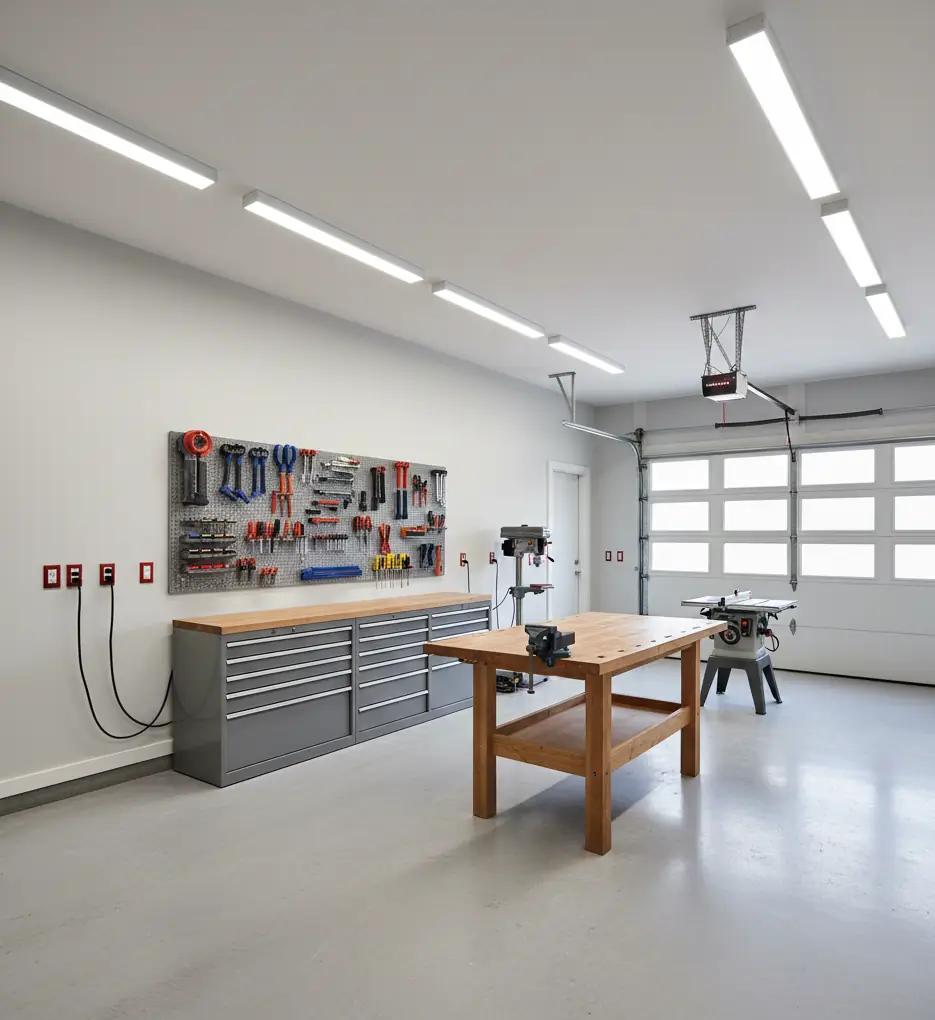 Helle LED Beleuchtung Werkstatt