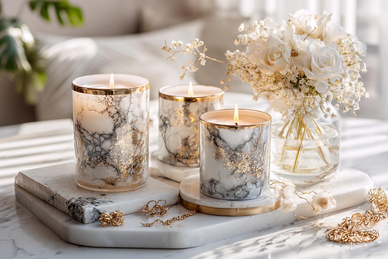 Luxuriöse marmorierte Kerzen Metallic Effekte