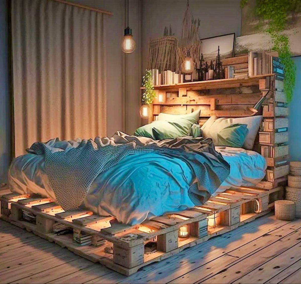 Rustikales Bett aus alten Paletten
