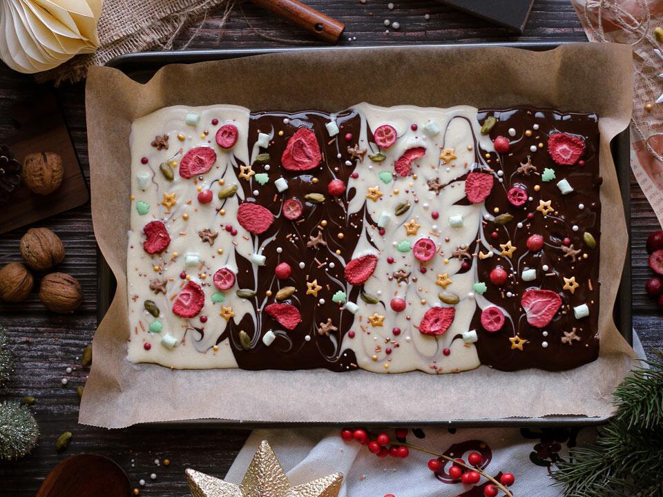 Verzierte selbstgemachte Schokolade Geschenk